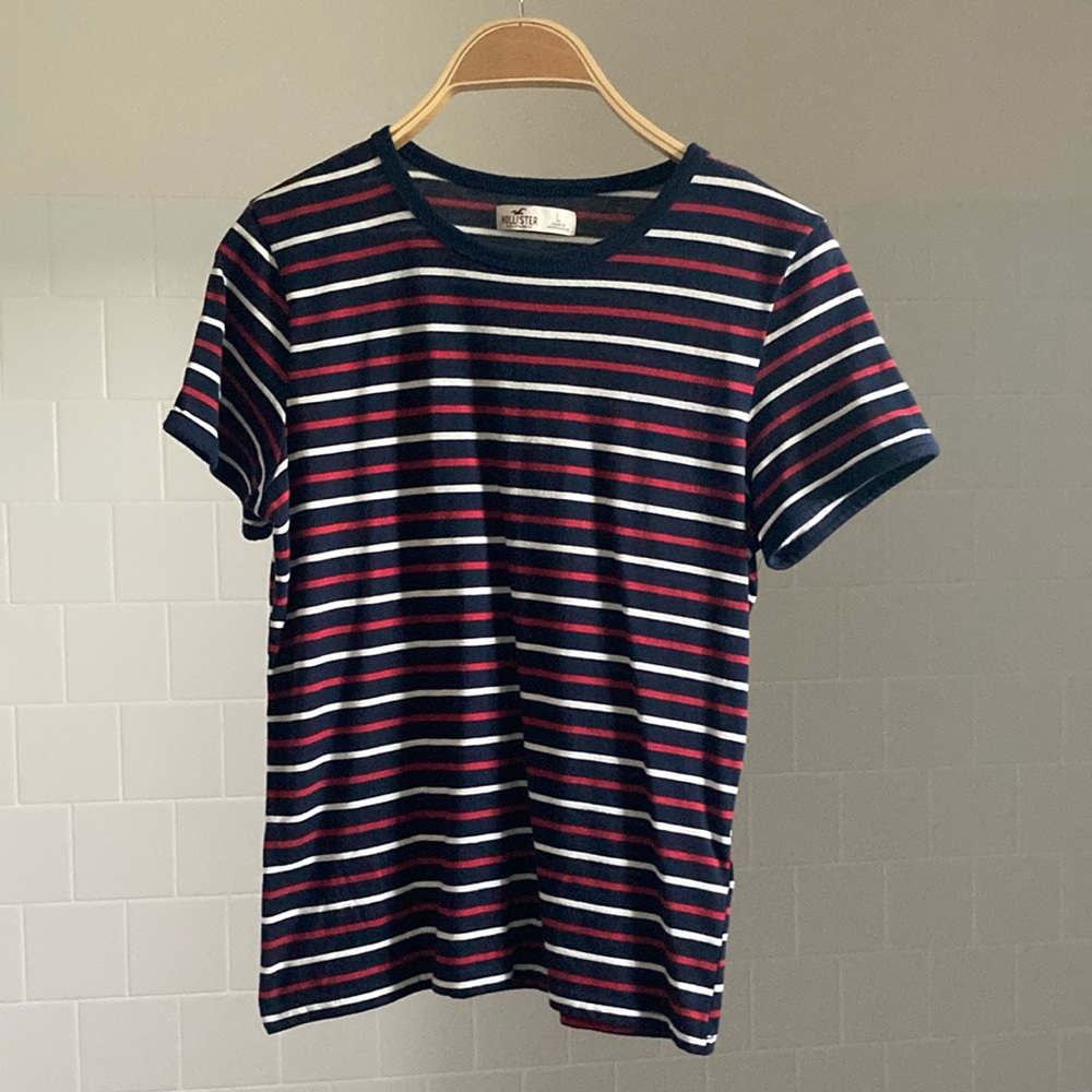 Hollister Striped Navy, Red, and White Women’s  Shirt